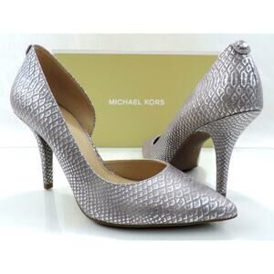 Michael Kors Nathalie Flex High Pump Metallic Embossed Leather Silver Size 8